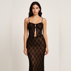 Black Lace Sheer Two-Piece Set | Cider | Whimsigoth Coquette Maxi Skirt Look